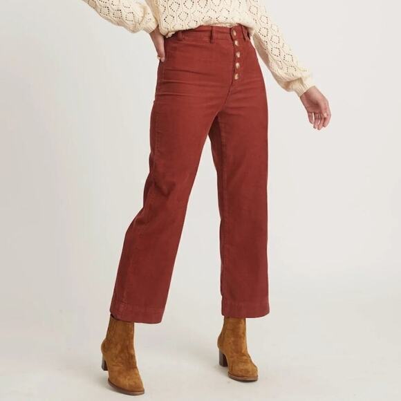 Marine Layer Bridget Corduroy Pant Button Fly  Crop Trousers Barn Red NWT 12 - Picture 1 of 8